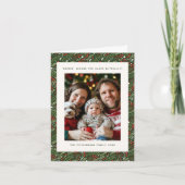 Christmas Holly Leaf Holiday Family Photo Card カード (正面)