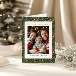 Christmas Holly Leaf Holiday Family Photo Card カード