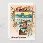 Christmas Holly & Mistletoe Winter Landscape シーズンカード (正面/裏面)