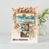 Christmas Holly & Mistletoe Winter Landscape シーズンカード (スタンド正面)