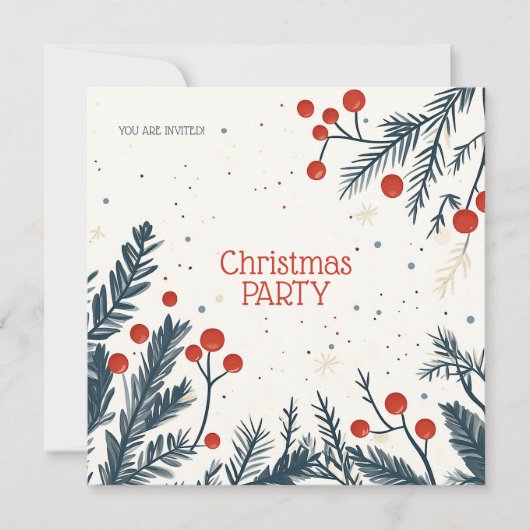 Christmas Holly Party Lunch and Gift Exchange カード (正面)