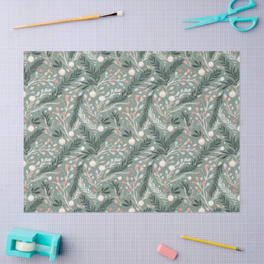 Christmas Holly Pattern 薄葉紙 (クラフト)