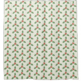 Christmas Holly Pattern Green Holly Red Berries シャワーカーテン (正面)