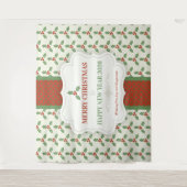 Christmas Holly Pattern Green Holly Red Berries タペストリー (正面)