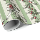 Christmas Holly Stripe Toile Elegant  ラッピングペーパー (ロールコーナー)