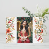 Christmas Holly Sweet Floral Spanish Photo Mis XV 招待状 (スタンド正面)