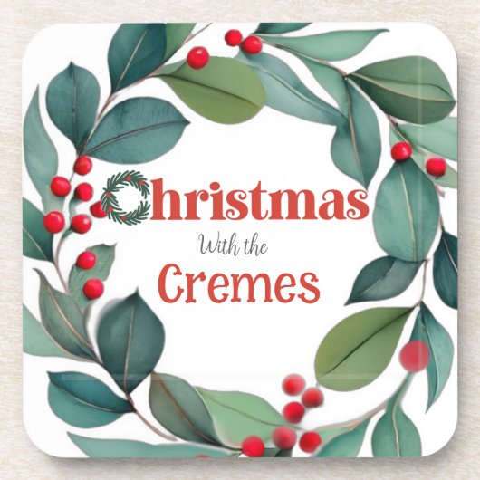 Christmas Holly wreath Throw Pillow コースター (正面)