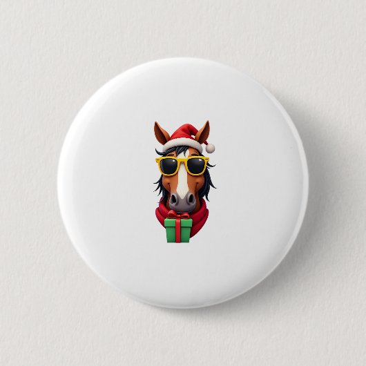 Christmas Horse Back Riding Santa Xmas Women Girls 缶バッジ (正面)