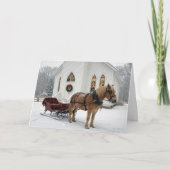 Christmas Horse-Drawn Sleigh Waiting By a Chapel カード (正面)
