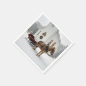 Christmas Horse-Drawn Sleigh Waiting By a Chapel スタンダードカクテルナプキン (角)