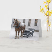 Christmas Horse Harnessed to a Sleigh By a Chapel カード (黄色い花)