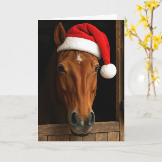 Christmas Horse In Stable Window カード (黄色い花)