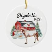 Christmas Horse in the Snow Barn Western  セラミックオーナメント (正面)
