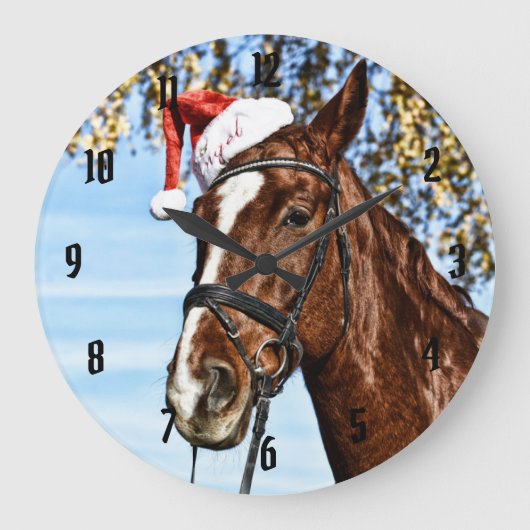 Christmas horse with hat ラージ壁時計 (正面)