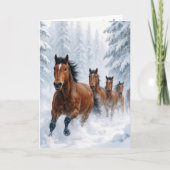 Christmas Horses Running Through a Snowy Forest カード (正面)