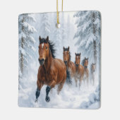 Christmas Horses Running Through a Snowy Forest セラミックオーナメント (左)