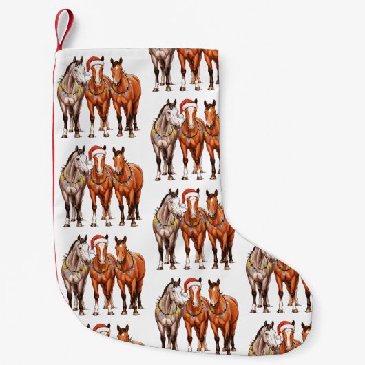 Christmas Horses Western Cowboy Santa Hat Farm スモールクリスマスストッキング (正面)