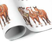 Christmas Horses Western Cowboy Santa Hat Farm ラッピングペーパー (ロールコーナー)