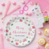 Christmas Hot Cocoa and Pink Poinsettias ペーパープレート (パーティー)