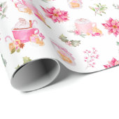 Christmas Hot Cocoa and Pink Poinsettias ラッピングペーパー (ロールコーナー)