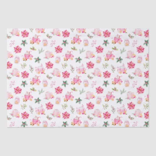 Christmas Hot Cocoa and Pink Poinsettias 薄葉紙 (正面)