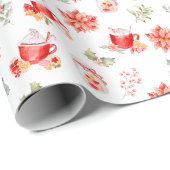 Christmas Hot Cocoa and Red Poinsettias ラッピングペーパー (ロールコーナー)