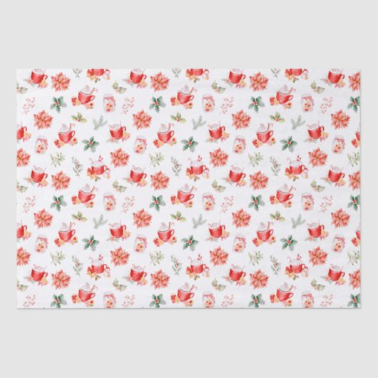 Christmas Hot Cocoa and Red Poinsettias 薄葉紙 (正面)