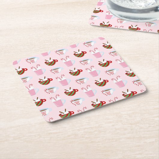 Christmas Hot Cocoa Pattern スクエアペーパーコースター (アングル)