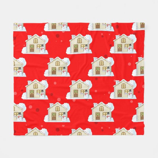 Christmas House Pattern  フリースブランケット (正面(横))