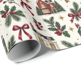 Christmas House Pattern Wrapping Paper ラッピングペーパー