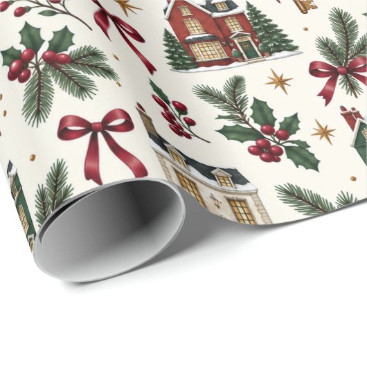 Christmas House Pattern Wrapping Paper ラッピングペーパー (ロールコーナー)