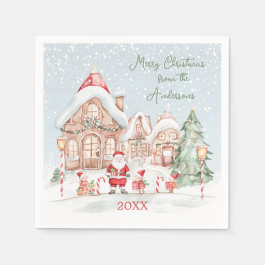 Christmas House Santa Tree Holidays Party スタンダードカクテルナプキン (正面)