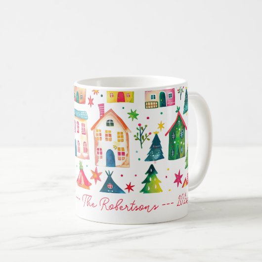 Christmas Houses Happy Holidays コーヒーマグカップ (正面右)
