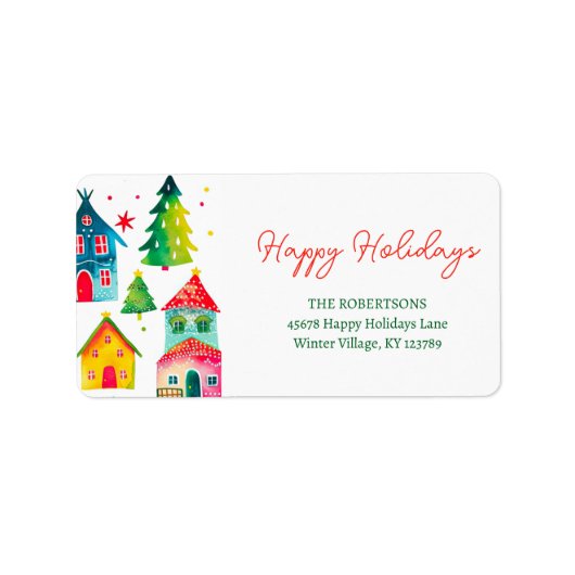 Christmas Houses Happy Holidays ラベル (正面)