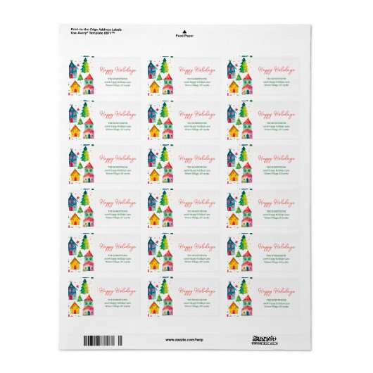 Christmas Houses Happy Holidays ラベル (フルシート)