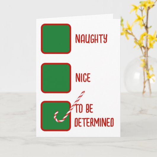 Christmas Humor Naughty Or Nice Check Boxes  カード (黄色い花)