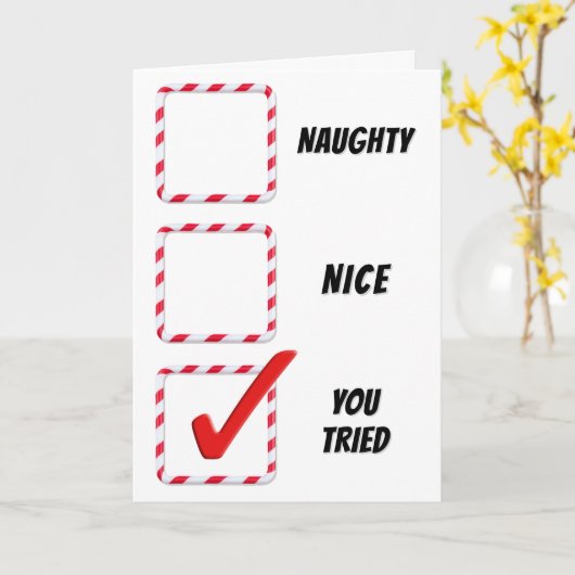 Christmas Humor Naughty Or Nice Check Boxes  カード (黄色い花)