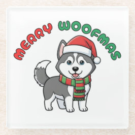 Christmas Husky Coaster: Merry Woofmas ガラスコースター