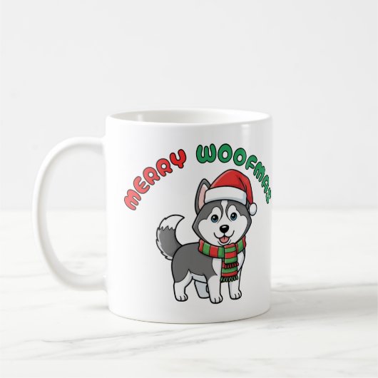 Christmas Husky Mug: Merry Woofmas コーヒーマグカップ (左)