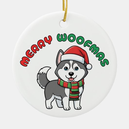 Christmas Husky Ornament: Merry Woofmas セラミックオーナメント (正面)