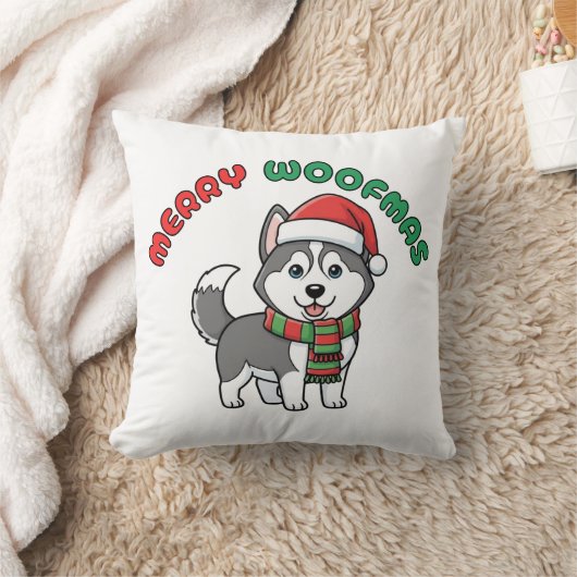 Christmas Husky Pillow: Merry Woofmas クッション (ブランケット)