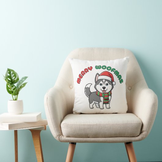 Christmas Husky Pillow: Merry Woofmas クッション (椅子)