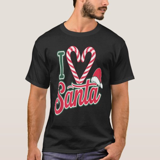 Christmas I Love Santa Candy Cane Heart Men Women Tシャツ (正面)