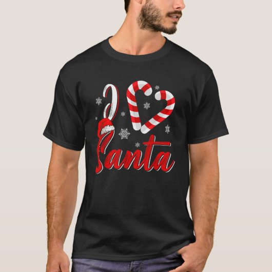 Christmas I Love Santa Candy Cane Heart Men Women  Tシャツ (正面)