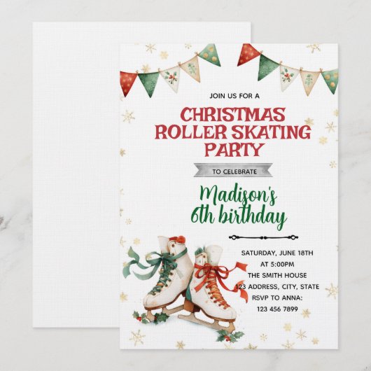 Christmas Ice Skating Party Invitation 招待状 (正面/裏面)