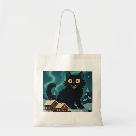 Christmas Icelandic Yule Cat with Northern Lights トートバッグ (正面)