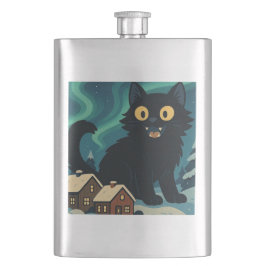 Christmas Icelandic Yule Cat with Northern Lights フラスク