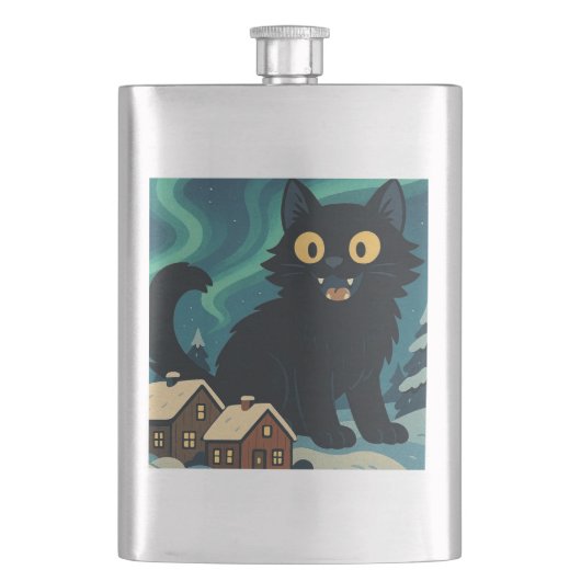 Christmas Icelandic Yule Cat with Northern Lights フラスク (正面)