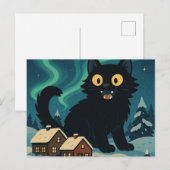 Christmas Icelandic Yule Cat with Northern Lights ポストカード (正面/裏面)