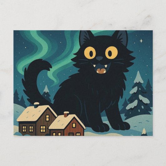 Christmas Icelandic Yule Cat with Northern Lights ポストカード (正面)